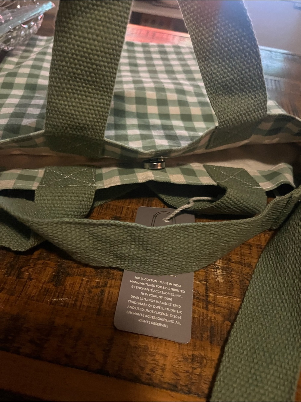 Green Gingham Tote w/ ajustable shoulder strap NWT - Picture 11 of 16